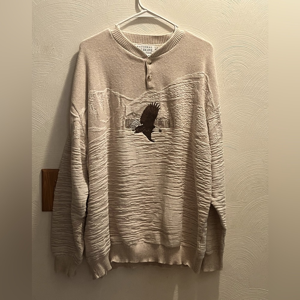 Vintage Men’s National Wildlife Federation Eagle Design Pullover Sweater. XL.